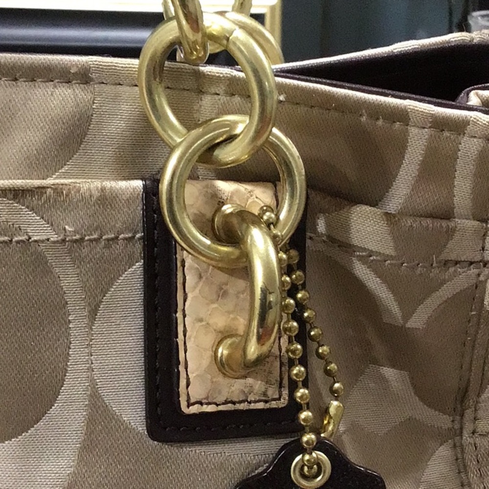 Coach Collette Signature Sateen Satchel Handbag Faux Snakeskin - Picture 4 of 16